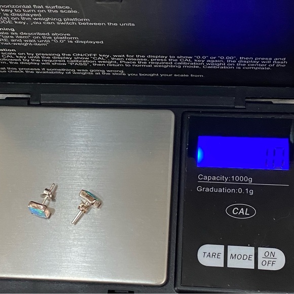 925 Sterling Silver Blue Opal Square Small Stud Earrings - Picture 9 of 11